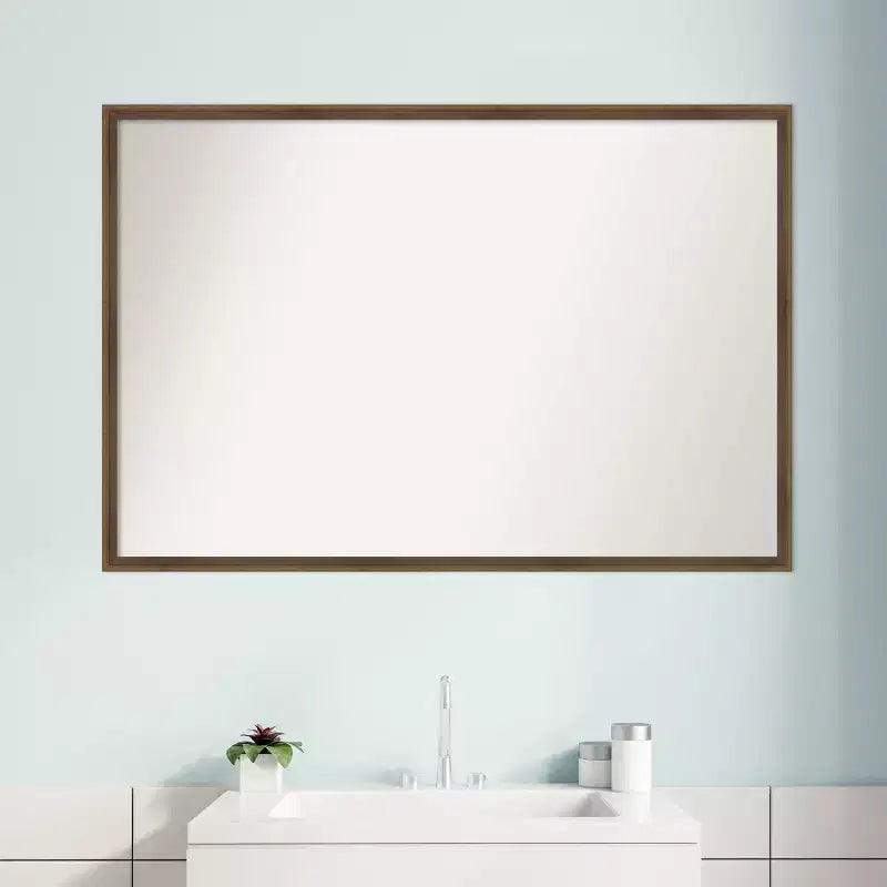 Specchio da parete per bagno, cornice in legno bronzo chiaro, senza smussature, 37,25"L x 25,25"A, assemblato negli USA