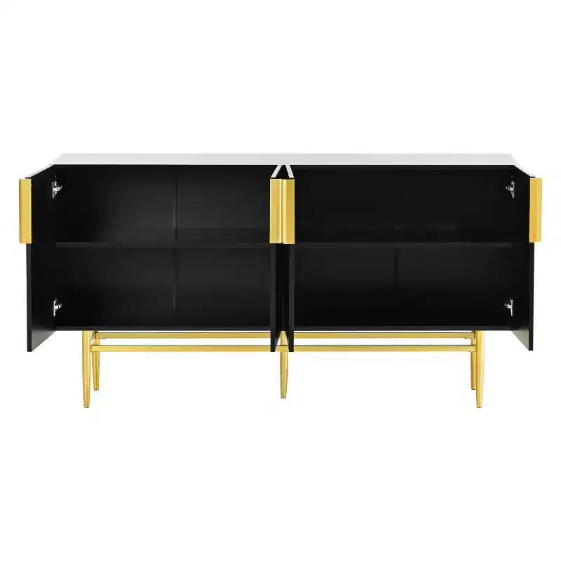 Credenza moderna con 4 ante, ripiani regolabili e gambe in metallo, 152 cm L x 78,5 cm H