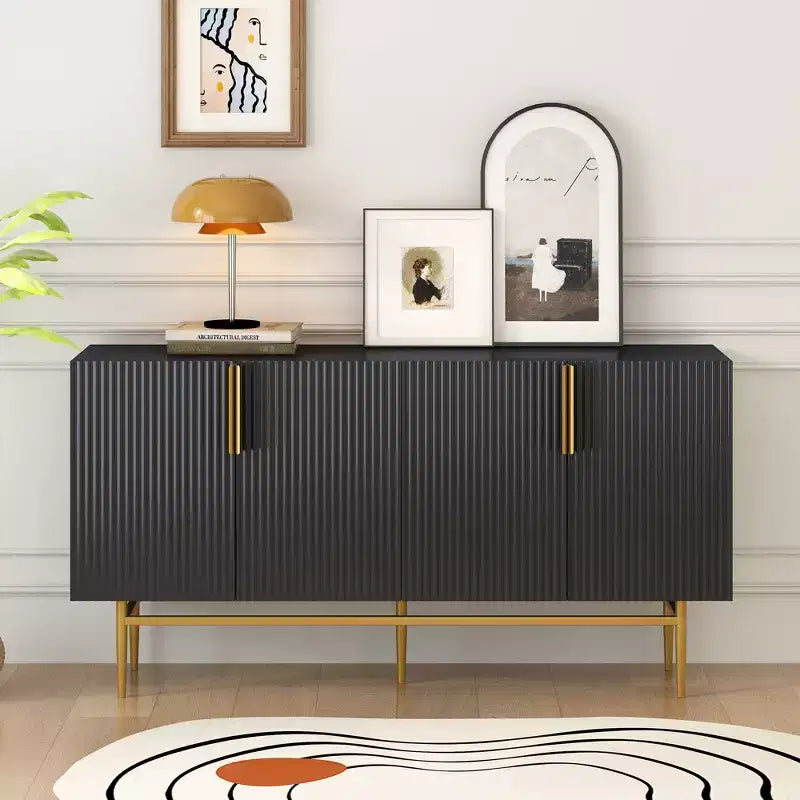 Credenza moderna con 4 ante, ripiani regolabili e gambe in metallo, 152 cm L x 78,5 cm H