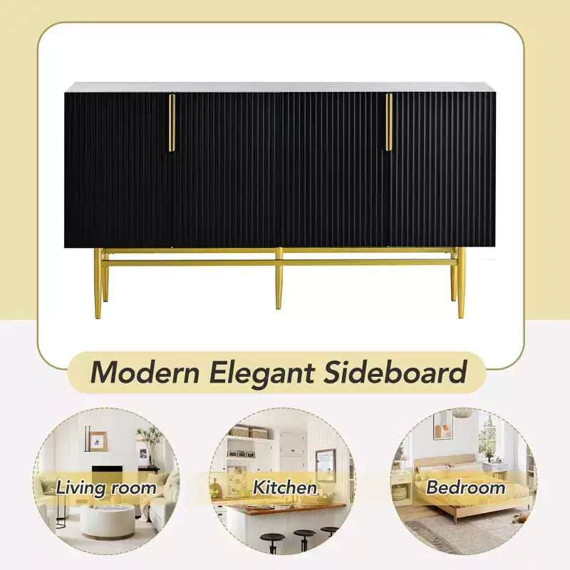 Credenza moderna con 4 ante, ripiani regolabili e gambe in metallo, 152 cm L x 78,5 cm H