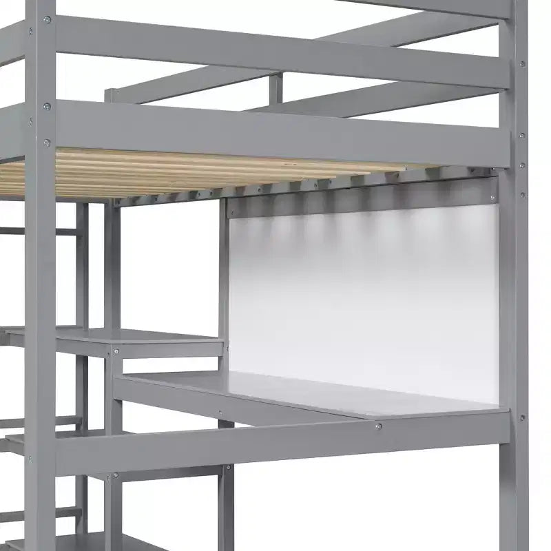 Letto a soppalco con scrivania a ripiani e lavagna, pino e MDF, 136 kg (matrimoniale) / 158 kg (completo)