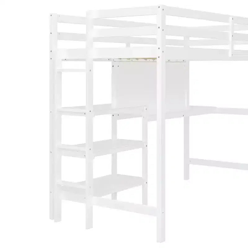 Letto a soppalco con scrivania a ripiani e lavagna, pino e MDF, 136 kg (matrimoniale) / 158 kg (completo)