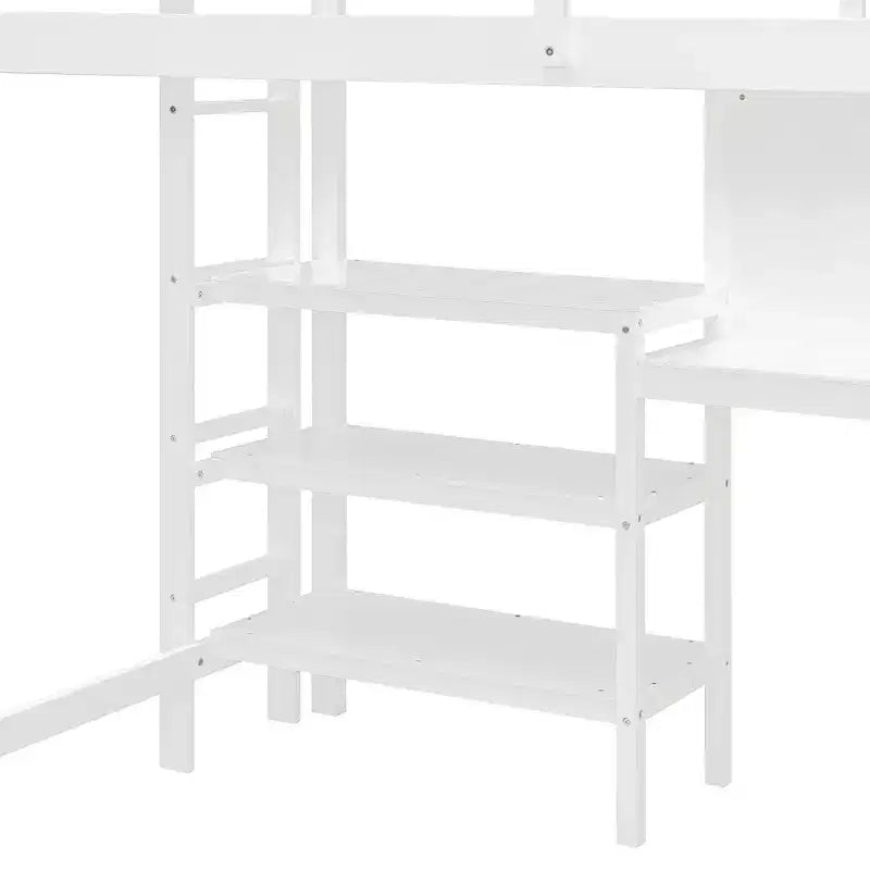 Letto a soppalco con scrivania a ripiani e lavagna, pino e MDF, 136 kg (matrimoniale) / 158 kg (completo)