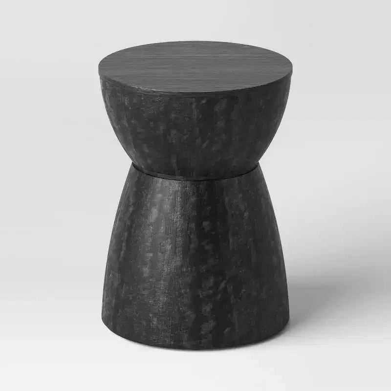 Tavolino d'appoggio rotondo a clessidra in legno di caucciù nero anticato, 40,6 cm L x 56,2 cm H, Nessun montaggio