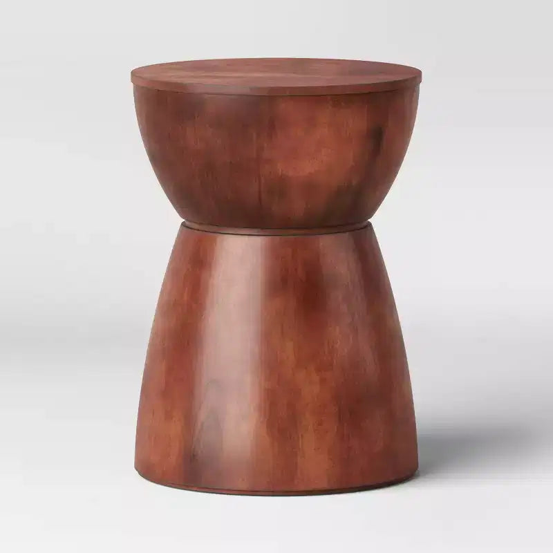 Tavolino d'appoggio rotondo a clessidra in legno di caucciù nero anticato, 40,6 cm L x 56,2 cm H, Nessun montaggio