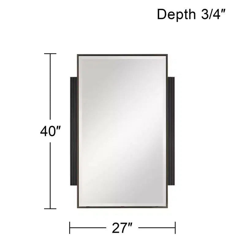 Specchio da parete rettangolare con bordo smussato e cornice in metallo nero, 27"L x 40"A, orizzontale o verticale