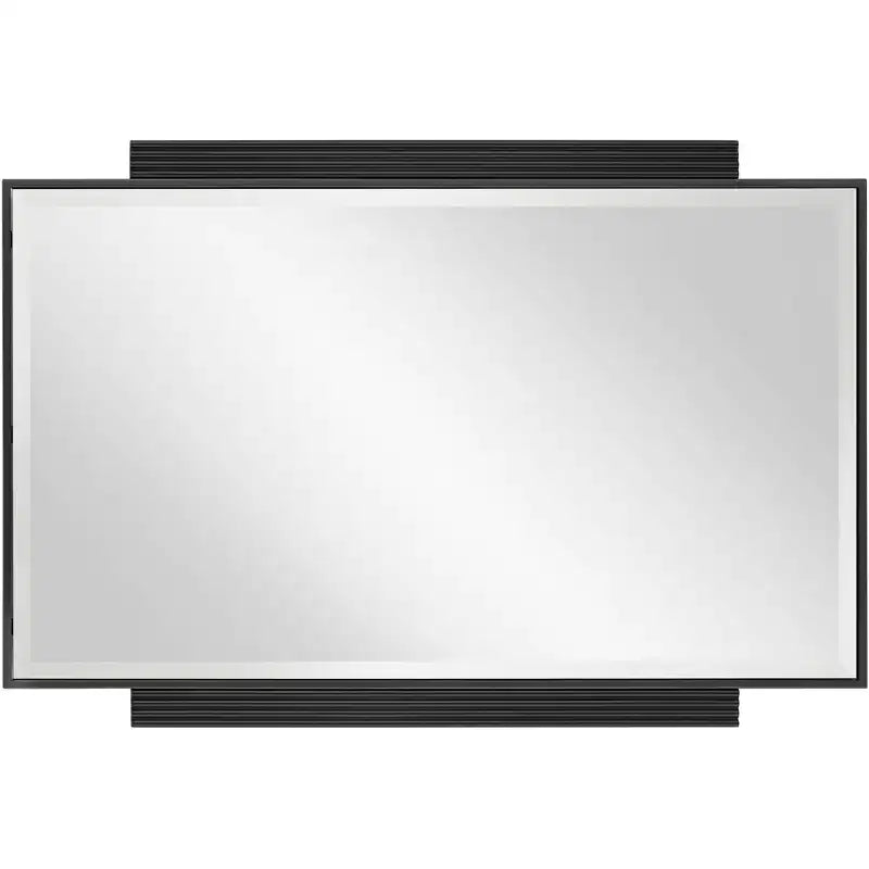 Specchio da parete rettangolare con bordo smussato e cornice in metallo nero, 27"L x 40"A, orizzontale o verticale