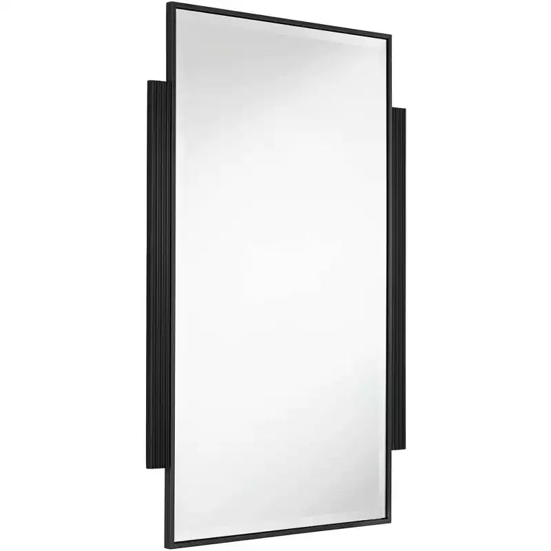 Specchio da parete rettangolare con bordo smussato e cornice in metallo nero, 27"L x 40"A, orizzontale o verticale