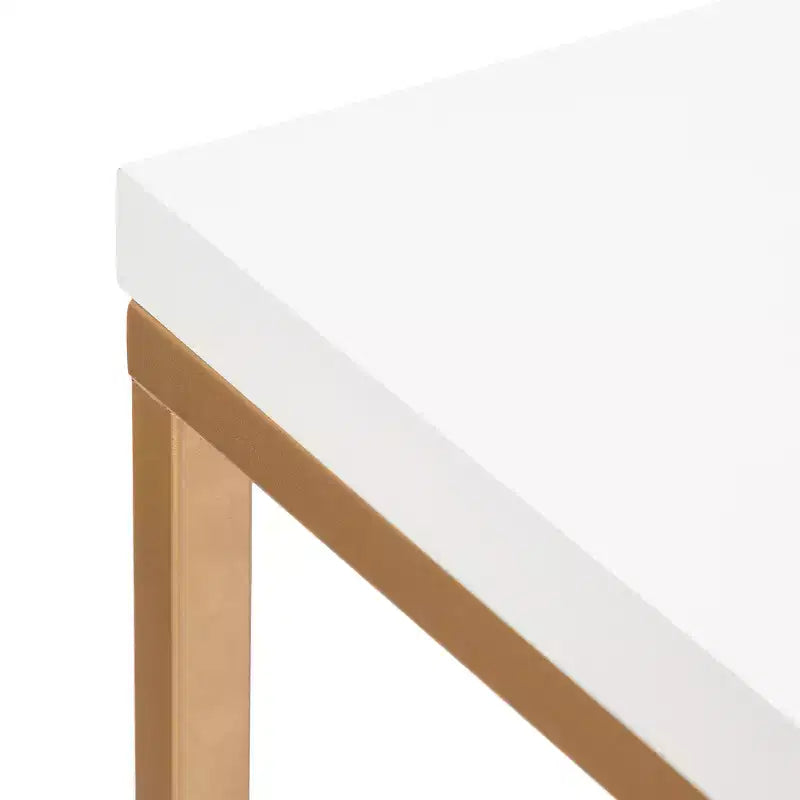 Tavolo da pub Modern Glam con ripiano bianco e base geometrica dorata, 107 cm L x 61 cm P x 91 cm A, 2 posti