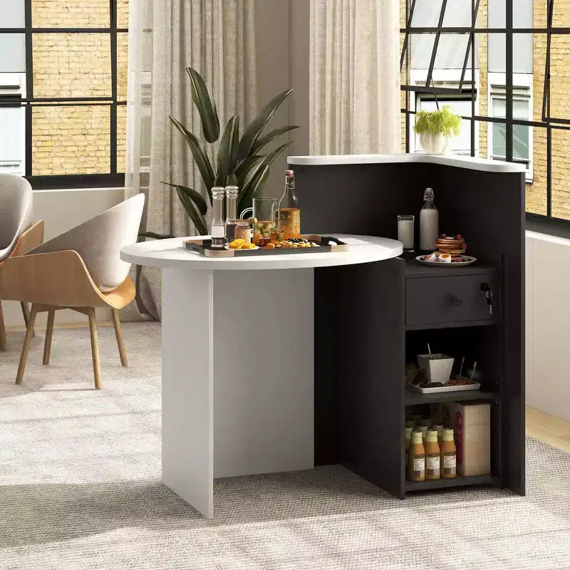 Bancone reception a L con cassetto chiudibile a chiave e ripiano aperto, 48"L x 27.5"P x 39.5"H