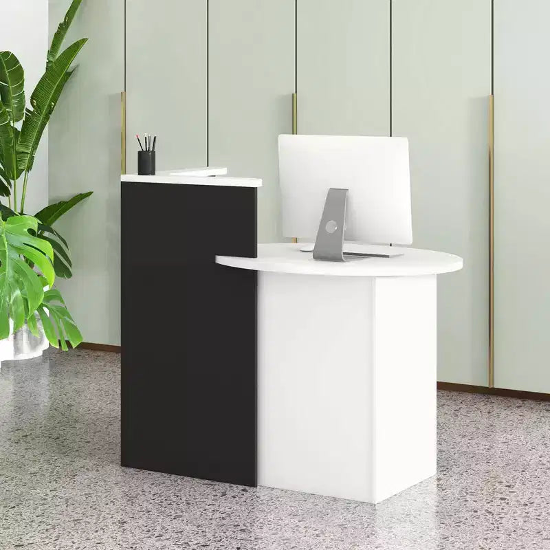 Bancone reception a L con cassetto chiudibile a chiave e ripiano aperto, 48"L x 27.5"P x 39.5"H