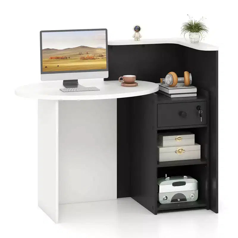 Bancone reception a L con cassetto chiudibile a chiave e ripiano aperto, 48"L x 27.5"P x 39.5"H