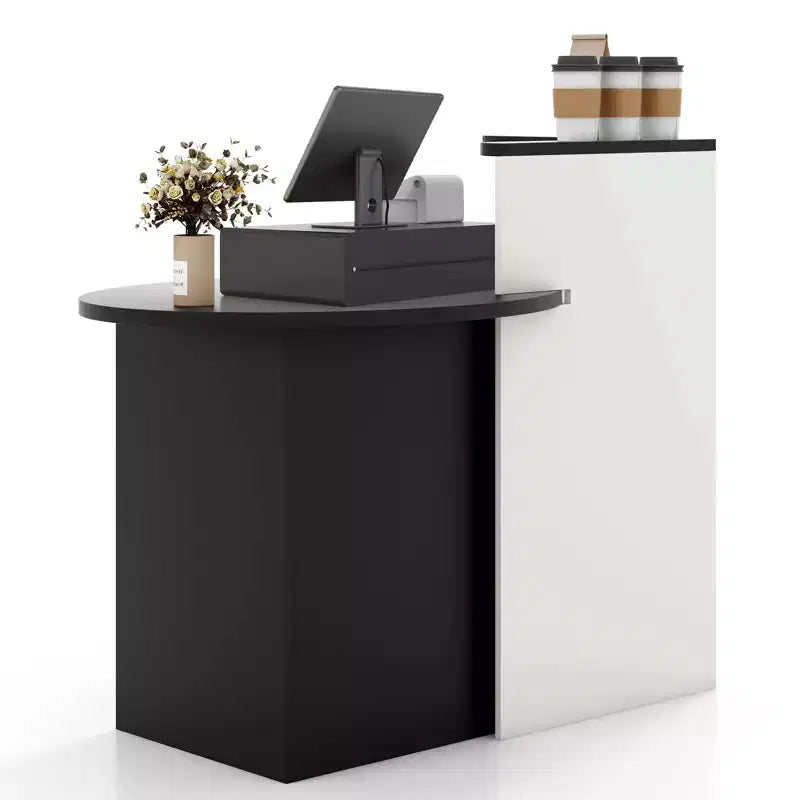 Bancone reception a L con cassetto chiudibile a chiave e ripiano aperto, 48"L x 27.5"P x 39.5"H