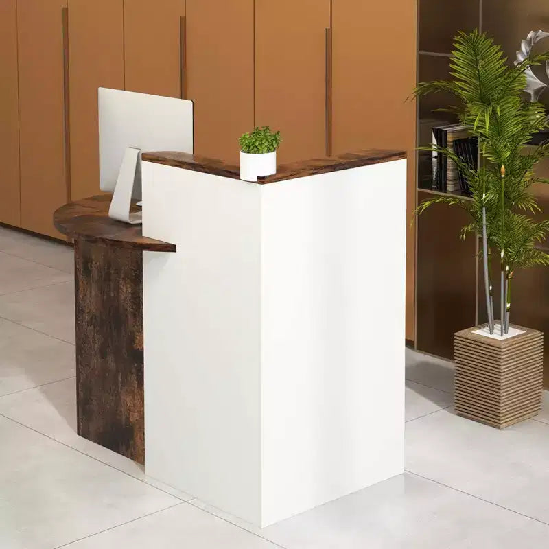 Bancone reception a L con cassetto chiudibile a chiave e ripiano aperto, 48"L x 27.5"P x 39.5"H