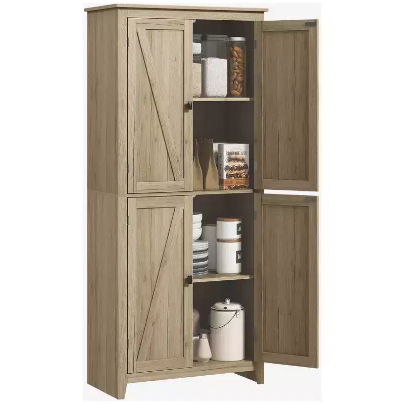 HOMCOM 72 Freestanding 4-Door Kitchen Pantry, Storage Cabinet Organizer with 4-Tiers, and Adjustable Shelves
