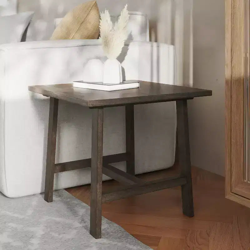 Tavolino Rustico in Legno Massello, Design a Cavalletto con Struttura a X, Capacità 136 kg
