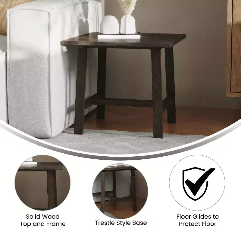 Tavolino Rustico in Legno Massello, Design a Cavalletto con Struttura a X, Capacità 136 kg