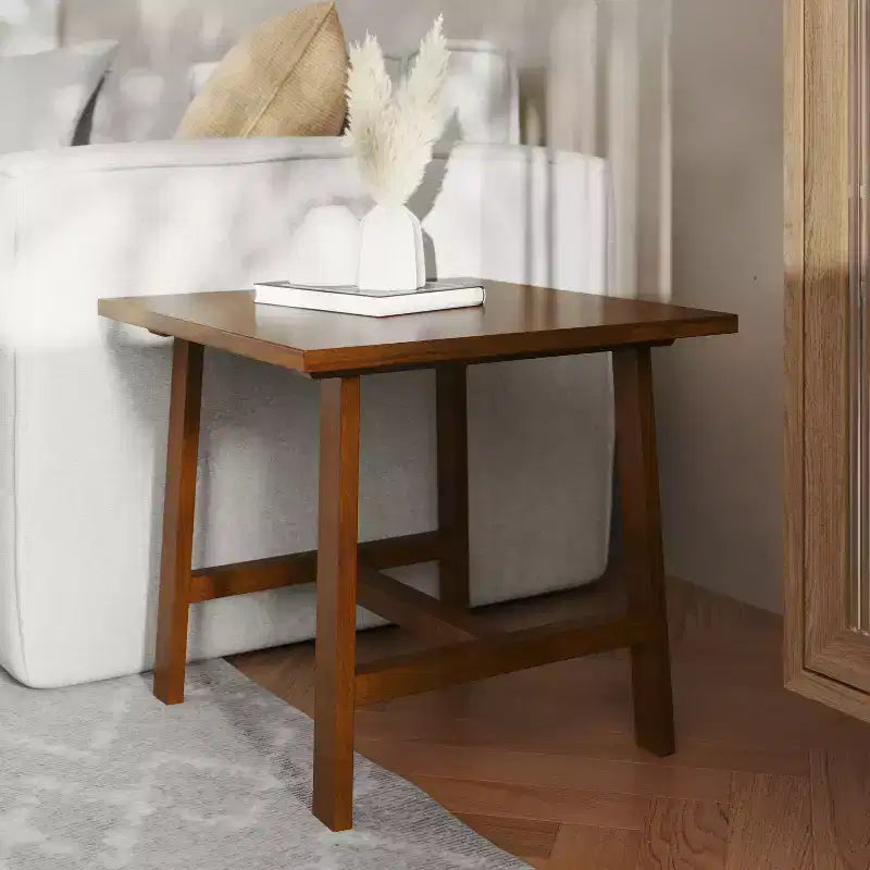 Tavolino Rustico in Legno Massello, Design a Cavalletto con Struttura a X, Capacità 136 kg