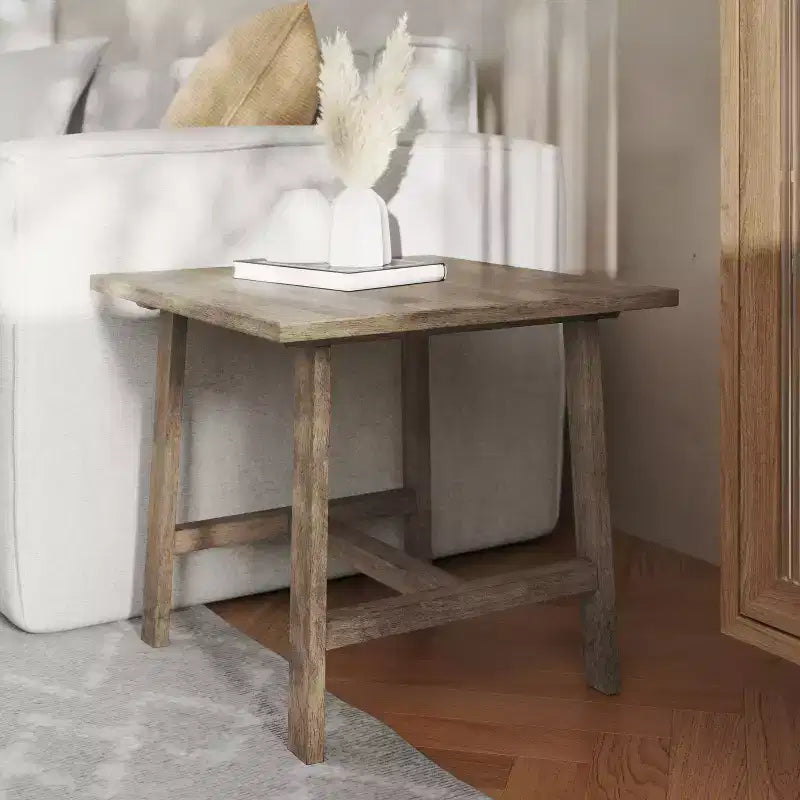 Tavolino Rustico in Legno Massello, Design a Cavalletto con Struttura a X, Capacità 136 kg