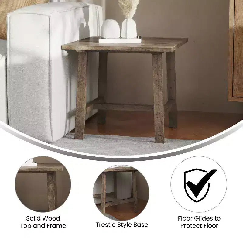 Tavolino Rustico in Legno Massello, Design a Cavalletto con Struttura a X, Capacità 136 kg