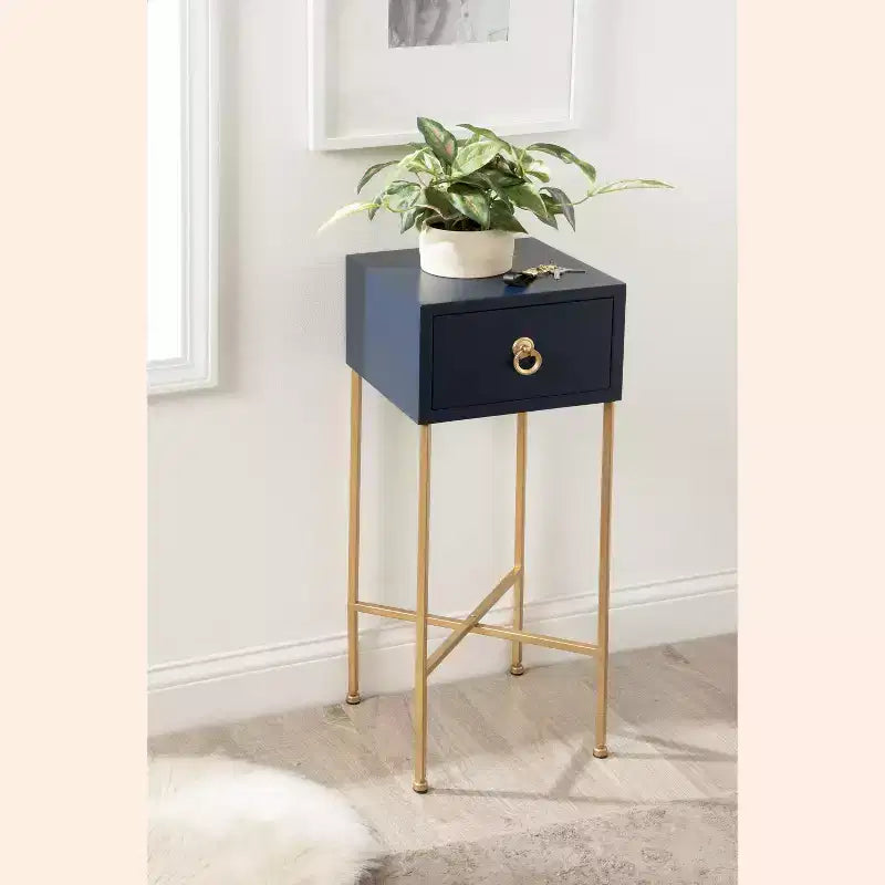 Tavolino Glamour con Cassetto, Blu Navy, 29,8 cm L x 76,2 cm H, Tavolino Salvaspazio