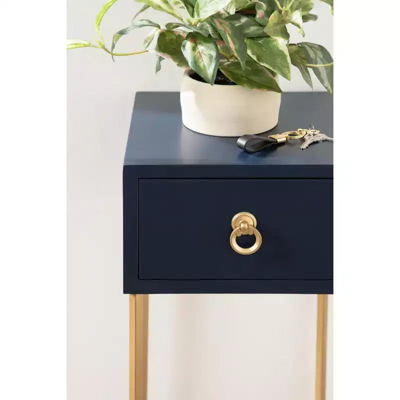 Tavolino Glamour con Cassetto, Blu Navy, 29,8 cm L x 76,2 cm H, Tavolino Salvaspazio