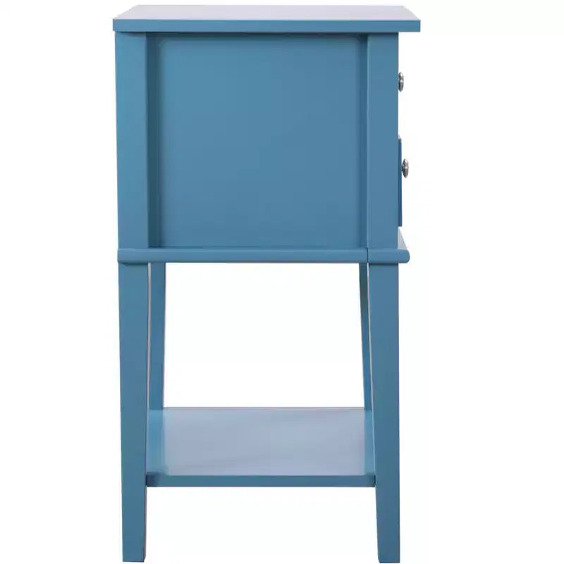 Comodino a 2 cassetti con ripiano aperto, giunzioni a coda di rondine, ferramenta in nichel, 56 cm L x 71 cm H