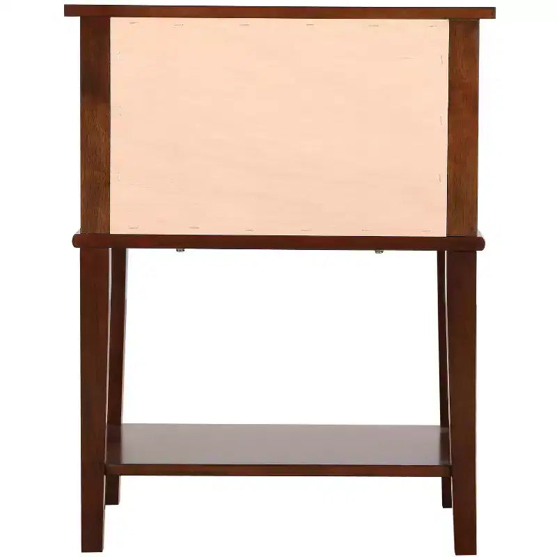 Comodino a 2 cassetti con ripiano aperto, giunzioni a coda di rondine, ferramenta in nichel, 56 cm L x 71 cm H