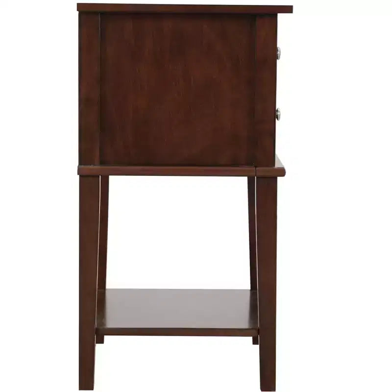 Comodino a 2 cassetti con ripiano aperto, giunzioni a coda di rondine, ferramenta in nichel, 56 cm L x 71 cm H