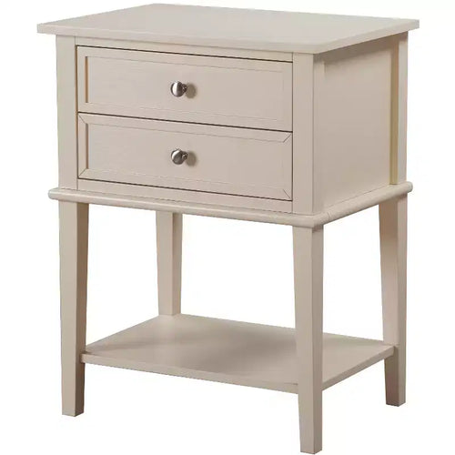 Comodino a 2 cassetti con ripiano aperto, giunzioni a coda di rondine, ferramenta in nichel, 56 cm L x 71 cm H