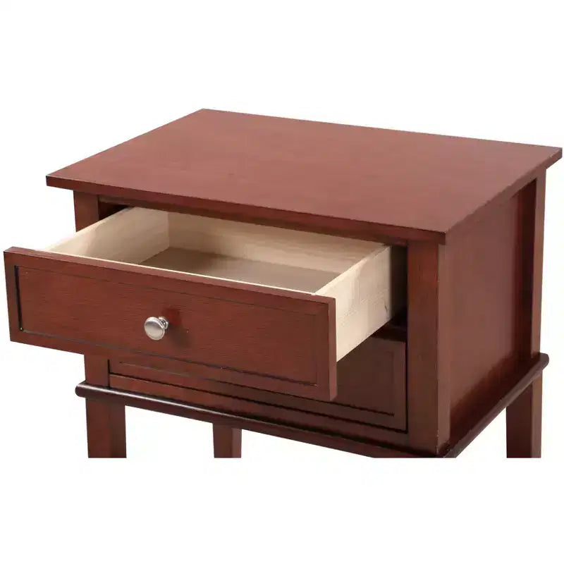 Comodino a 2 cassetti con ripiano aperto, giunzioni a coda di rondine, ferramenta in nichel, 56 cm L x 71 cm H