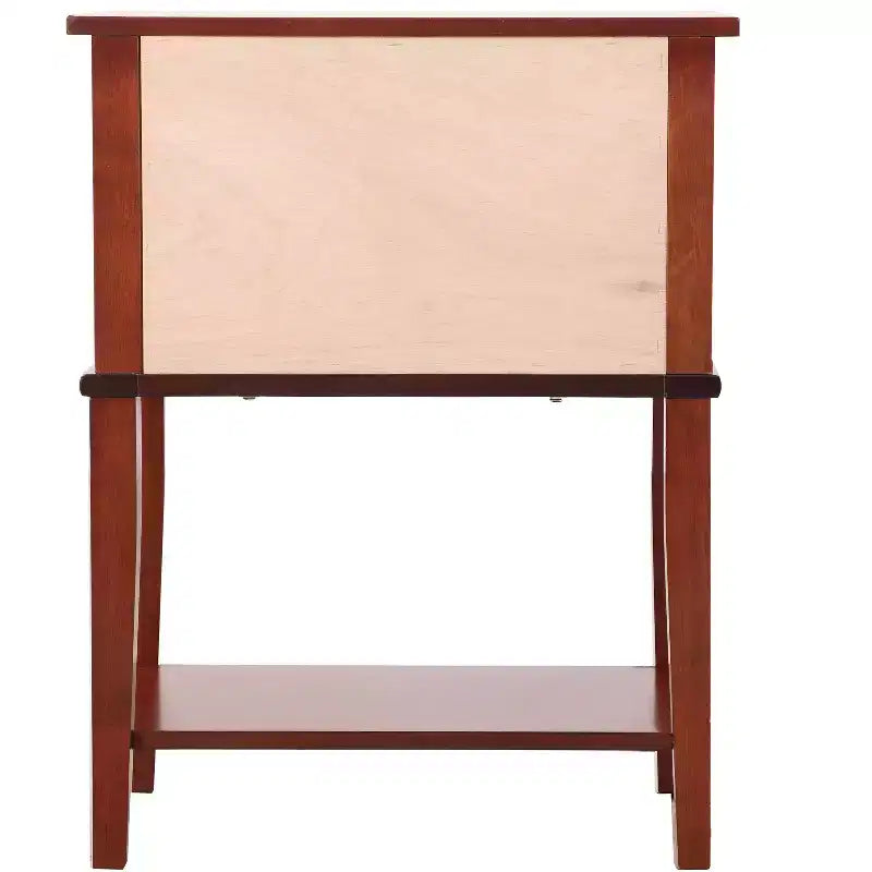 Comodino a 2 cassetti con ripiano aperto, giunzioni a coda di rondine, ferramenta in nichel, 56 cm L x 71 cm H