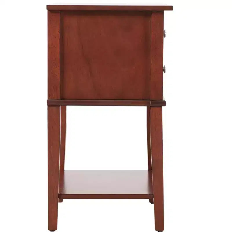 Comodino a 2 cassetti con ripiano aperto, giunzioni a coda di rondine, ferramenta in nichel, 56 cm L x 71 cm H