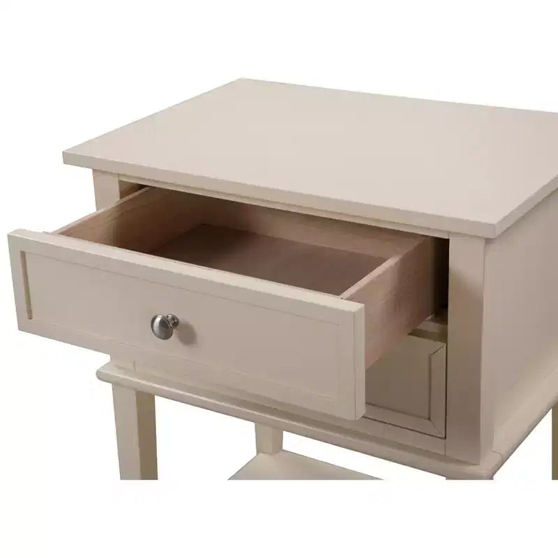 Comodino a 2 cassetti con ripiano aperto, giunzioni a coda di rondine, ferramenta in nichel, 56 cm L x 71 cm H