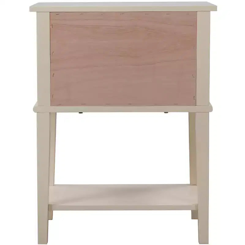 Comodino a 2 cassetti con ripiano aperto, giunzioni a coda di rondine, ferramenta in nichel, 56 cm L x 71 cm H