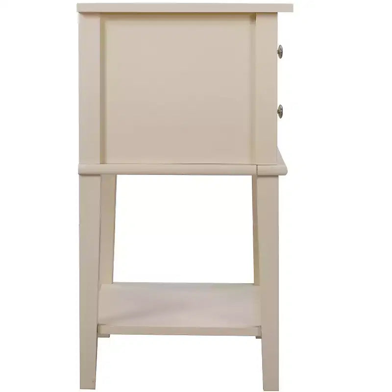 Comodino a 2 cassetti con ripiano aperto, giunzioni a coda di rondine, ferramenta in nichel, 56 cm L x 71 cm H