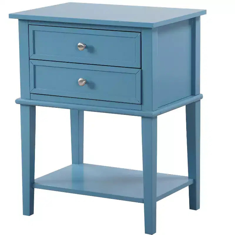 Comodino a 2 cassetti con ripiano aperto, giunzioni a coda di rondine, ferramenta in nichel, 56 cm L x 71 cm H
