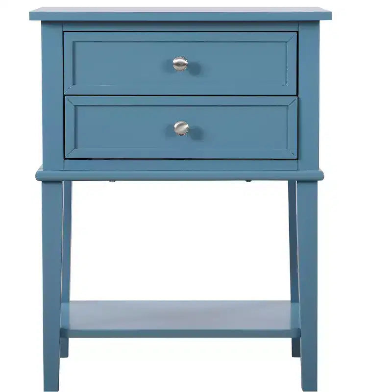 Comodino a 2 cassetti con ripiano aperto, giunzioni a coda di rondine, ferramenta in nichel, 56 cm L x 71 cm H