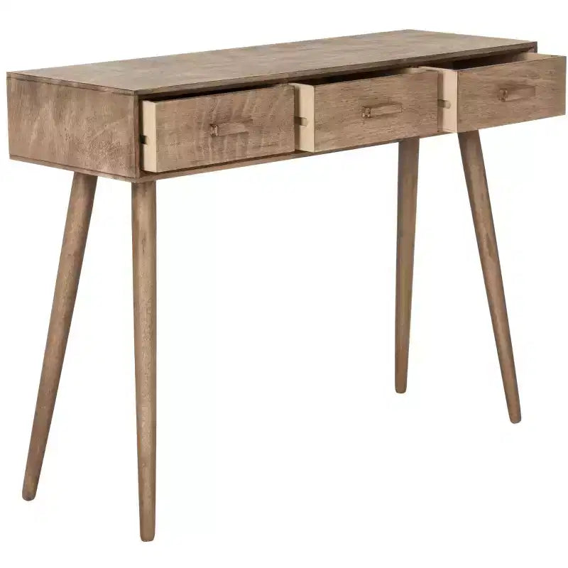 Consolle Mid-Century 3 cassetti, telaio in pino bianco anticato, capacità 22,7 kg
