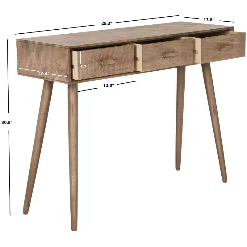 Consolle Mid-Century 3 cassetti, telaio in pino bianco anticato, capacità 22,7 kg