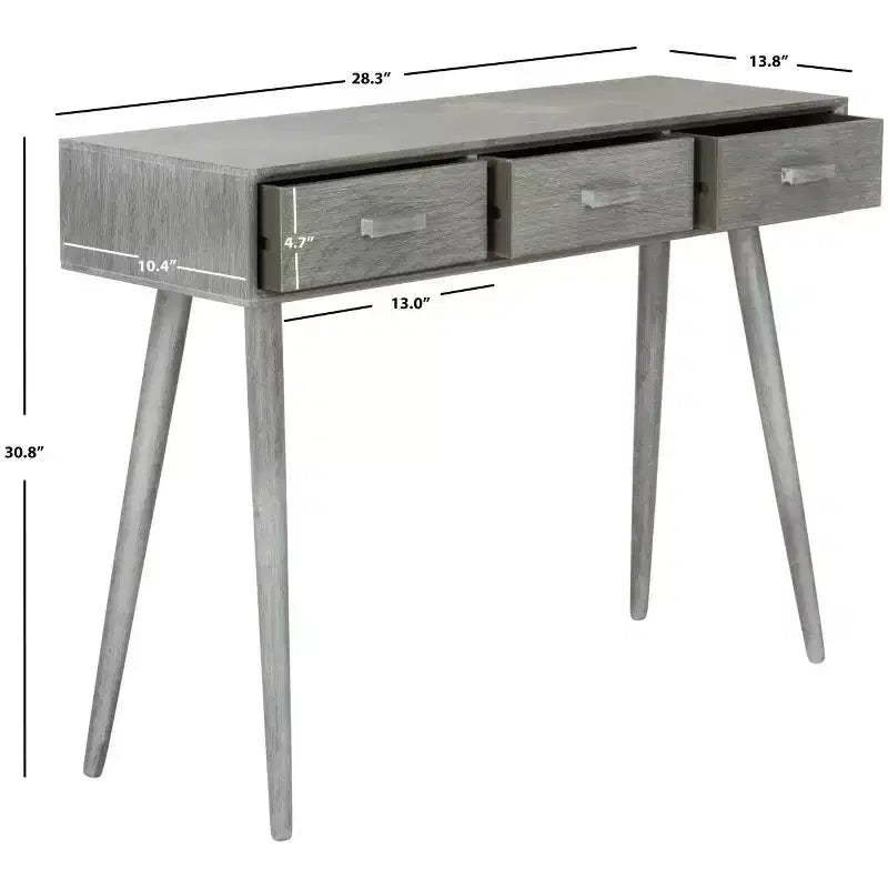 Consolle Mid-Century 3 cassetti, telaio in pino bianco anticato, capacità 22,7 kg