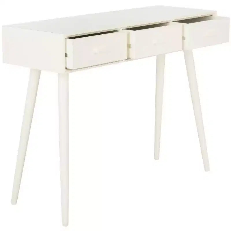 Consolle Mid-Century 3 cassetti, telaio in pino bianco anticato, capacità 22,7 kg