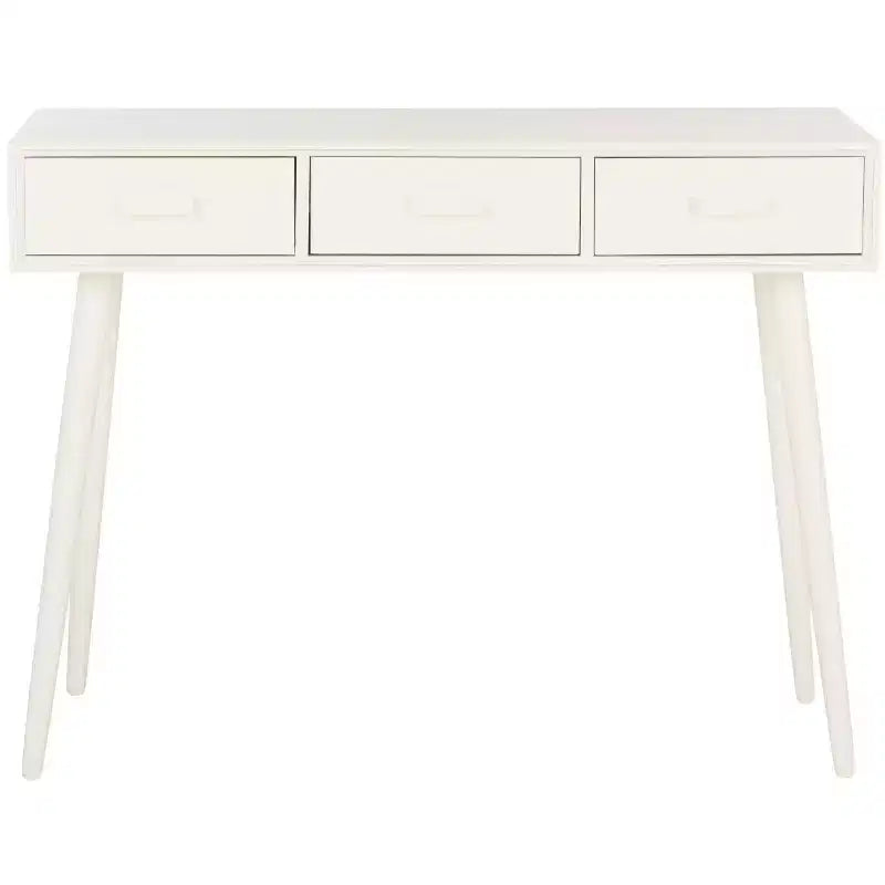 Consolle Mid-Century 3 cassetti, telaio in pino bianco anticato, capacità 22,7 kg