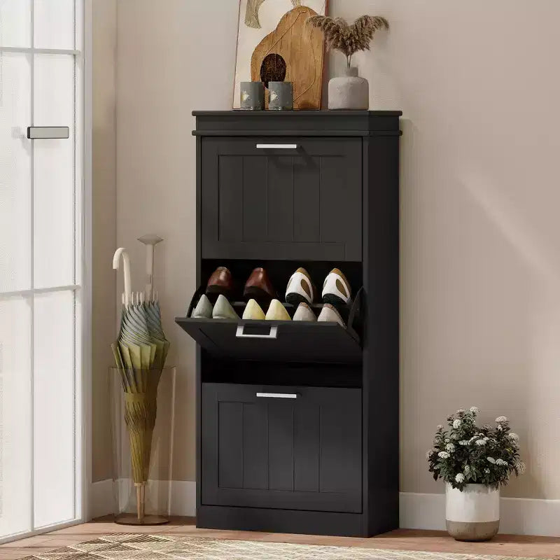 Scarpiera Stretta a 3 Ribalte con Ripiani Regolabili Contiene 15 Paia, 54 cm L x 117,5 cm H