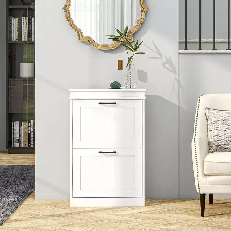Scarpiera stretta con 2 ante a ribalta, ripiani regolabili, capacità 10 paia, 54 cm L x 82,5 cm A