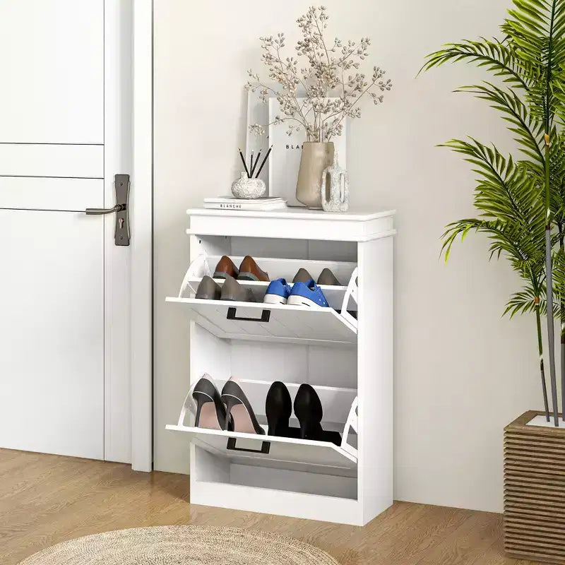 Scarpiera stretta con 2 ante a ribalta, ripiani regolabili, capacità 10 paia, 54 cm L x 82,5 cm A