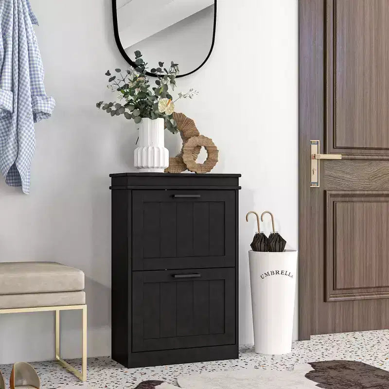 Scarpiera stretta con 2 ante a ribalta, ripiani regolabili, capacità 10 paia, 54 cm L x 82,5 cm A