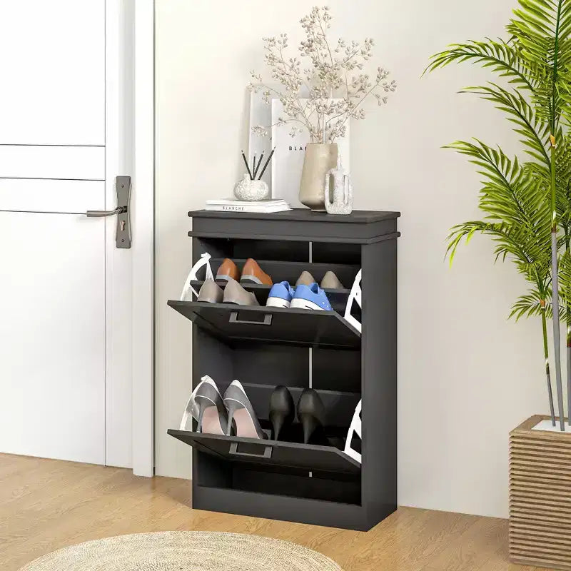 Scarpiera stretta con 2 ante a ribalta, ripiani regolabili, capacità 10 paia, 54 cm L x 82,5 cm A