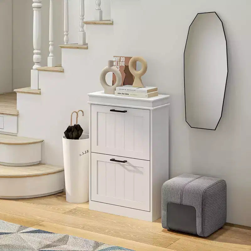 Scarpiera stretta con 2 ante a ribalta, ripiani regolabili, capacità 10 paia, 54 cm L x 82,5 cm A