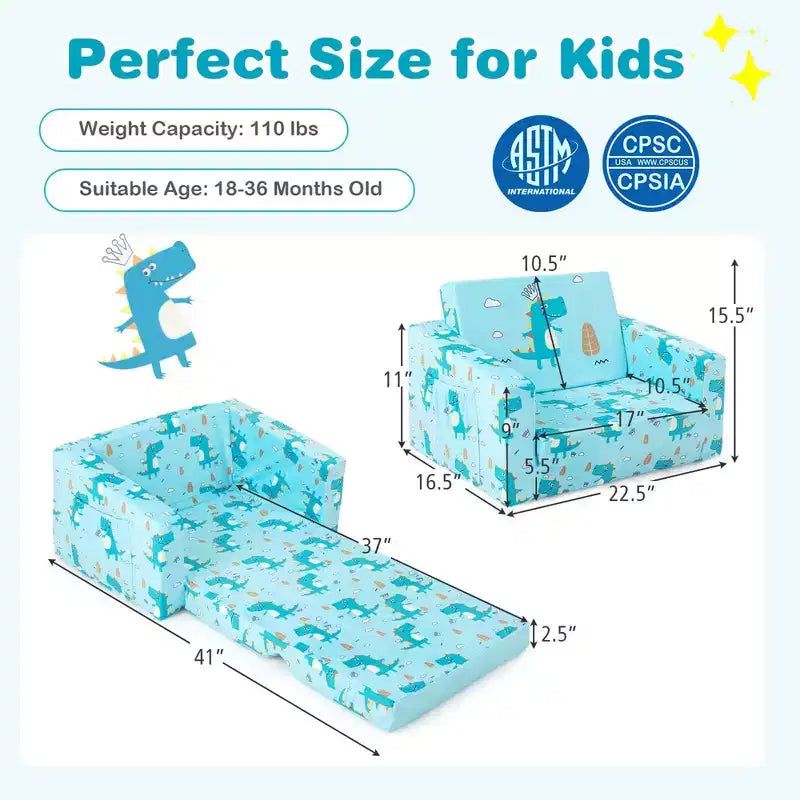Divano letto convertibile 2 in 1 per bambini, in velluto, per bambini da 0 a 5 anni, capacità 50 kg